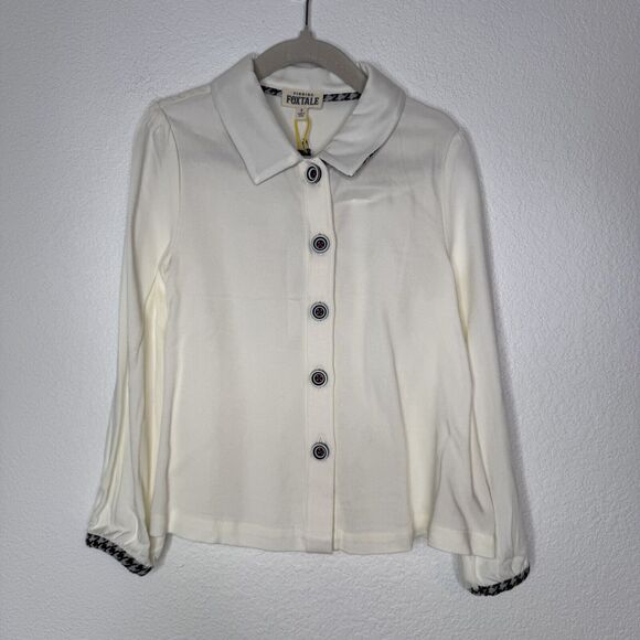 NEW Finding Foxtale Girl Classic Button Blouse Size 5 Ivory Houndstooth Chic $39 - Picture 4 of 9